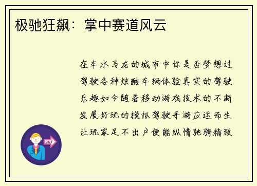 极驰狂飙：掌中赛道风云